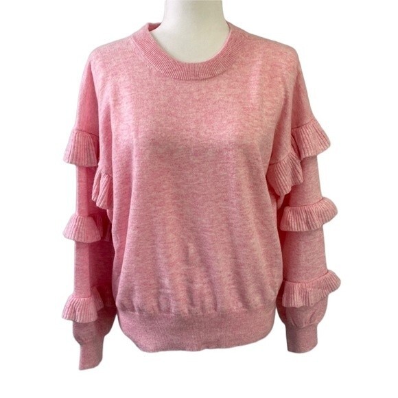 J Crew NWOT Ruffle Sleeve Sweater Wool Blend Pullover Ballet Girl Barbie Pink - Picture 4 of 16